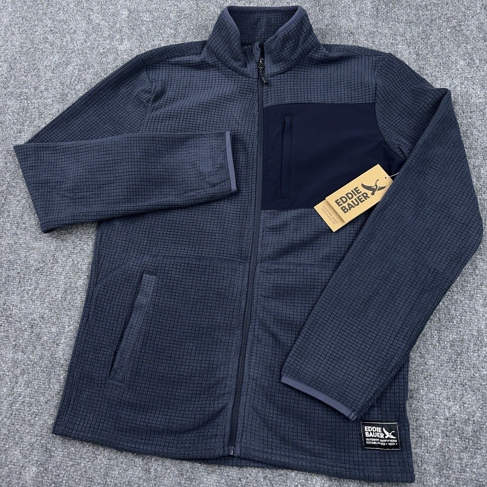 NEW Eddie Bauer Elevation Jacket‎ Men's Small Blue Grid Waffle Fleece Full Zip